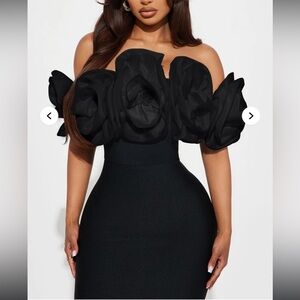 Fashion Nova Black Strapless Floral Dress